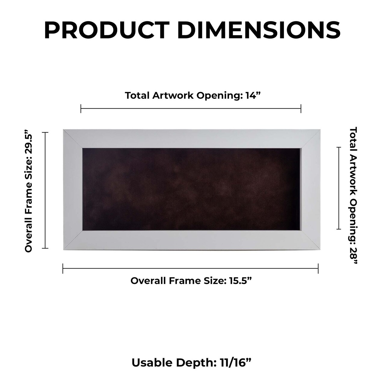 Classic White Wood Shadown Box Frame with Acrylic Front - Brown Suede Backing, 30 Sizes